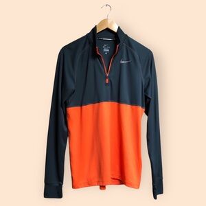 NIKE Dri-Fit Running Quarter Zip Long Sleeve Pullover Sweater Grey Orange MENS M